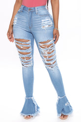 Fray What You Mean Flare Leg Jeans - Medium Blue Wash Ins Street